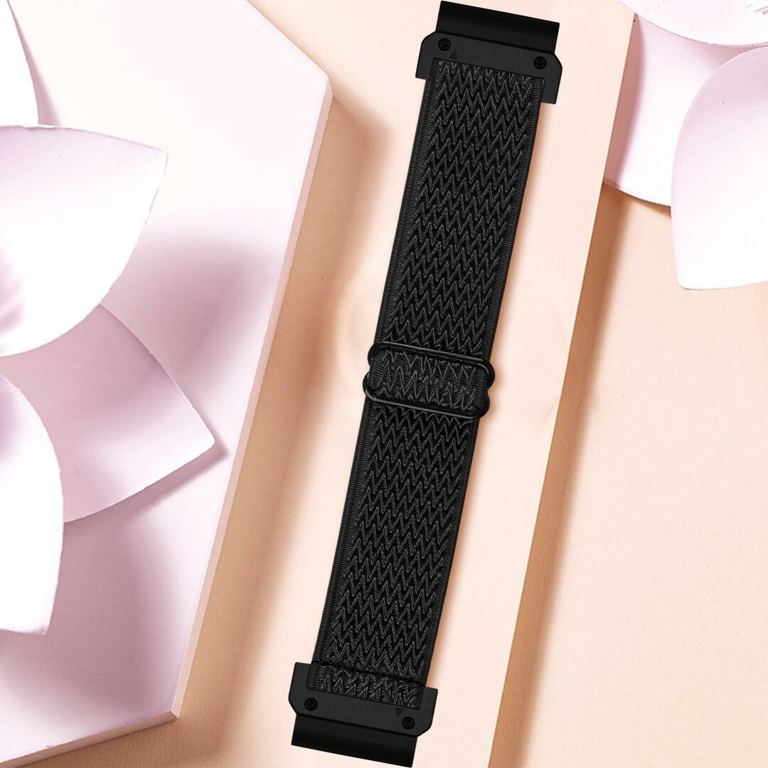 Elastische Solo Loop nylon bandje - Zwart - Garmin Quatix 8 - 51mm