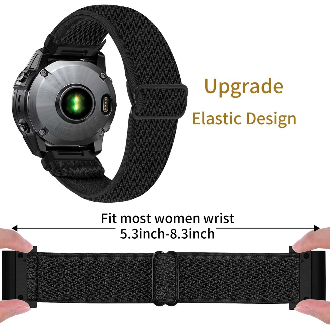 Elastische Solo Loop nylon bandje - Zwart - Garmin Quatix 8 - 51mm
