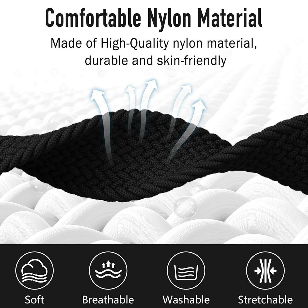 Braided nylon band met parachute sluiting - Zwart - Garmin Quatix 8 - 51mm