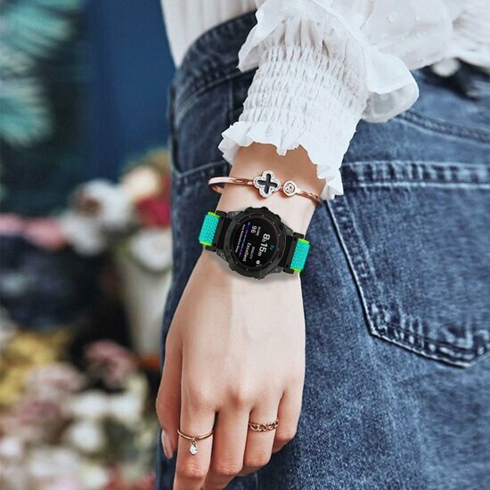 Elastische Solo Loop nylon bandje - Mintgroen met groen - Garmin Fenix 7X / 6X / 5X