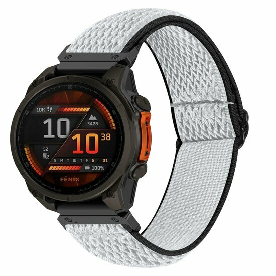 Elastische Solo Loop nylon bandje - Wit met zwart - Garmin Tactix 8 - 51mm
