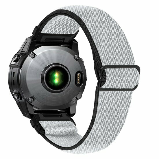 Elastische Solo Loop nylon bandje - Wit met zwart - Garmin Tactix 8 - 51mm