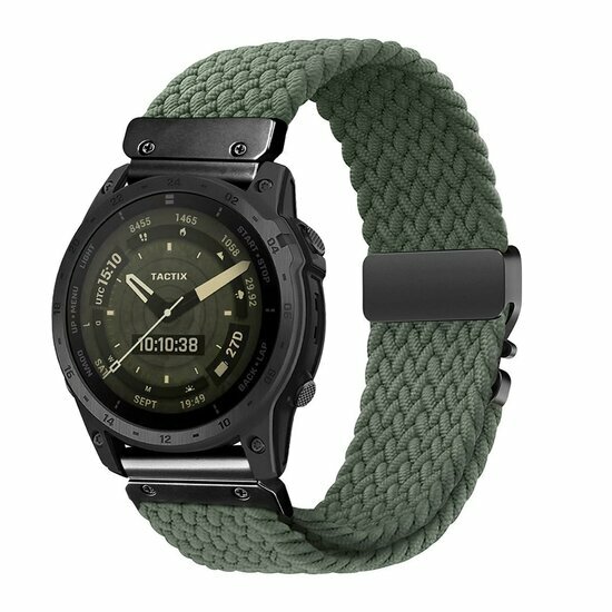 Braided nylon band met parachute sluiting - Groen - Garmin Tactix 8 - 51mm
