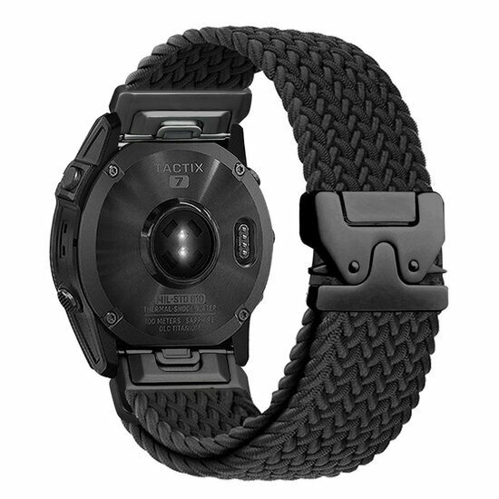 Braided nylon band met parachute sluiting - Zwart - Garmin Instinct 3 - 50mm
