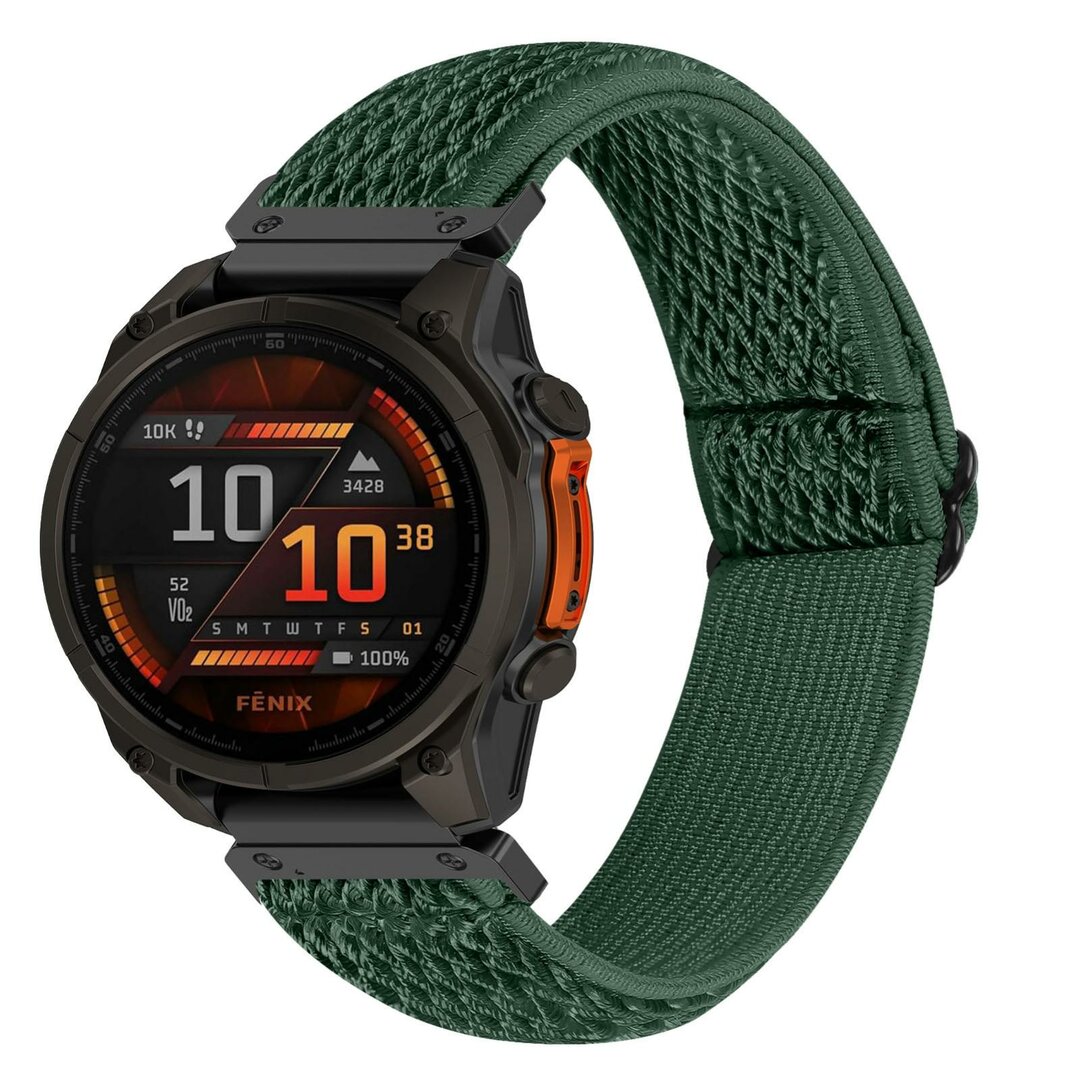 Elastische Solo Loop nylon bandje - Donkergroen - Garmin Quatix 8 - 51mm