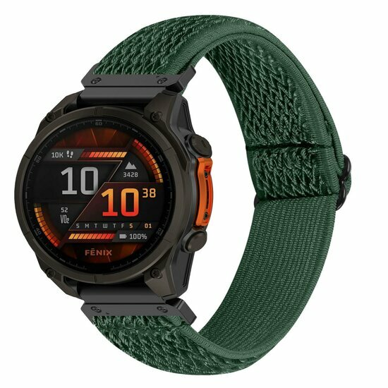 Elastische Solo Loop nylon bandje - Donkergroen - Garmin Quatix 8 - 47mm
