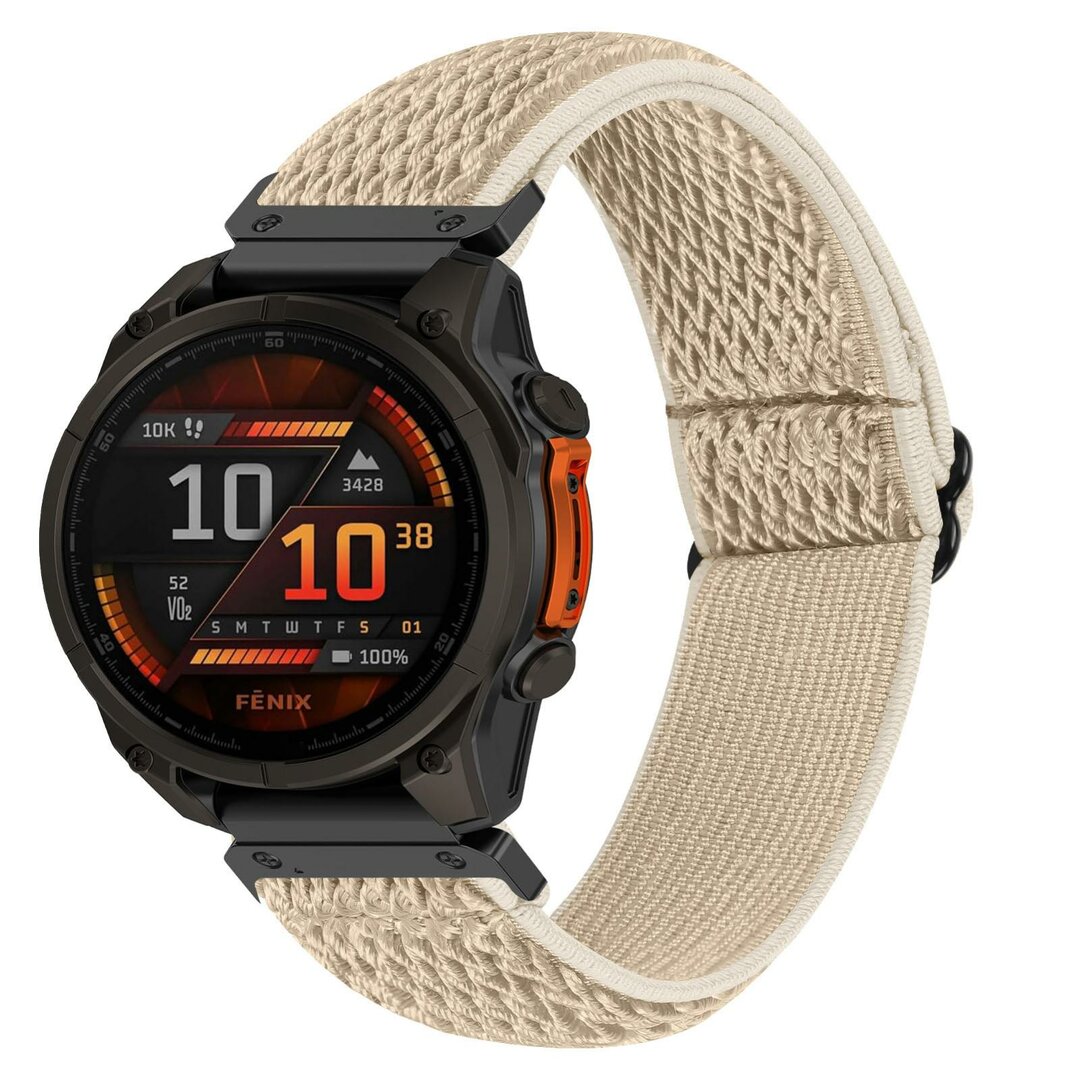 Elastische Solo Loop nylon bandje - Beige - Garmin Quatix 8 - 51mm