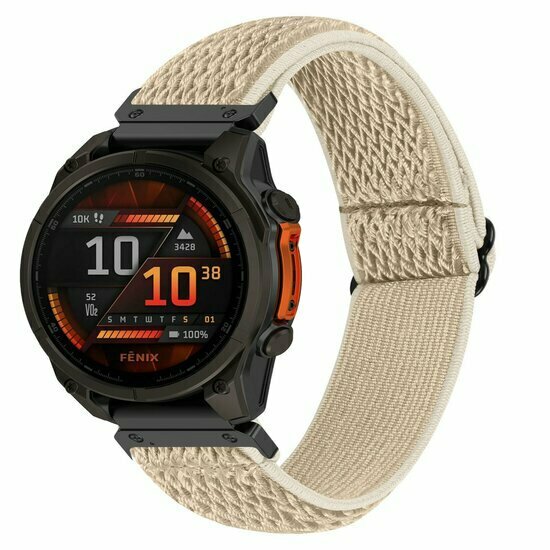 Elastische Solo Loop nylon bandje - Beige - Garmin Tactix 8 - 51mm