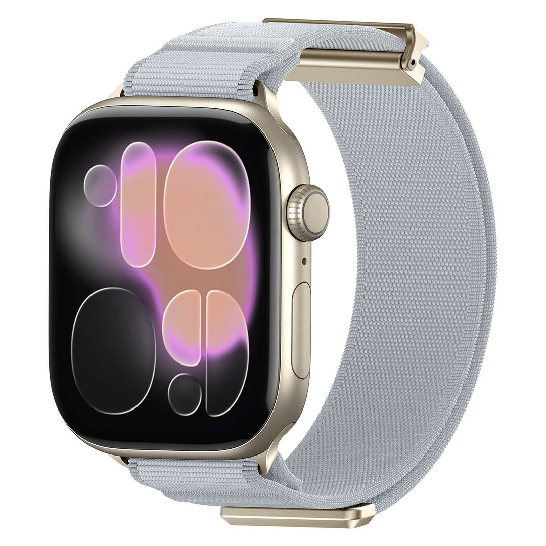 Magnetische nylon bandje - Lichtgrijs - Geschikt voor Apple Watch 44mm / 45mm / 46mm / 49mm