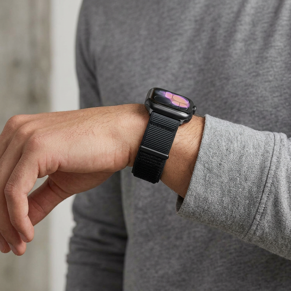 Magnetische nylon bandje - Zwart - Geschikt voor Apple Watch 44mm / 45mm / 46mm / 49mm