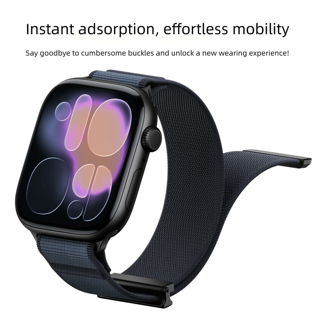 Magnetische nylon bandje - Zwart - Geschikt voor Apple Watch 44mm / 45mm / 46mm / 49mm