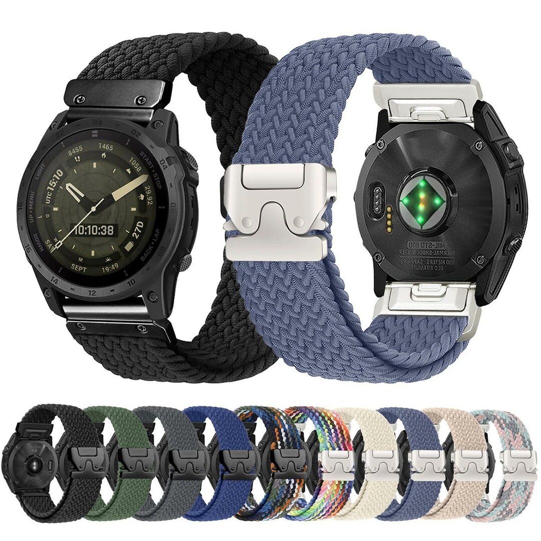 Braided nylon band met parachute sluiting - Groen - Garmin Quatix 8 - 51mm