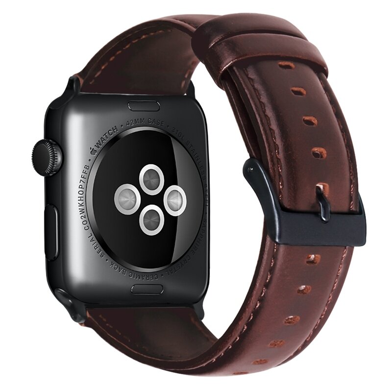 Luxe Echt Lederen bandje - Bordeaux bruin - Geschikt voor Apple Watch 38mm / 40mm / 41mm / 42mm