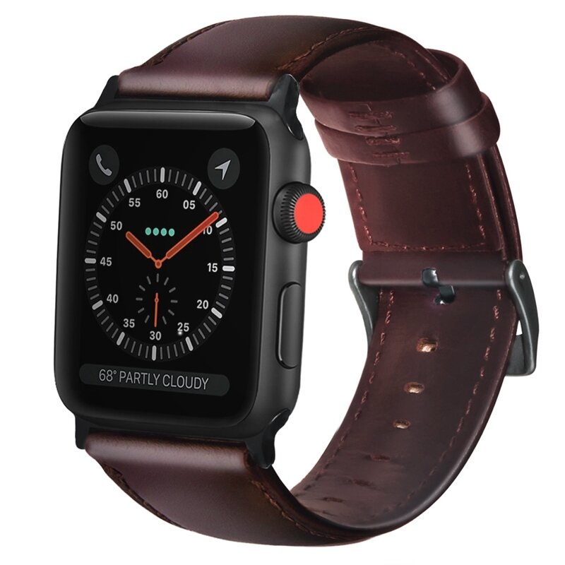Luxe Echt Lederen bandje - Bordeaux bruin - Geschikt voor Apple Watch 38mm / 40mm / 41mm / 42mm