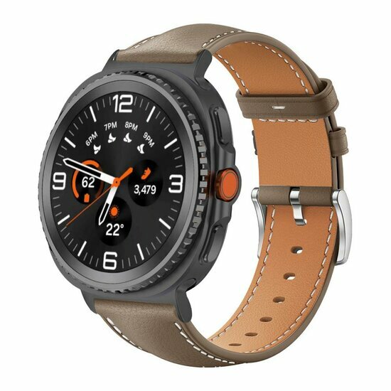 Leren bandje met zwarte connector - Grijsbruin - Samsung Galaxy Watch 9 - 40mm / 44mm