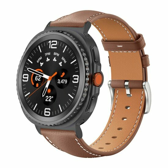 Leren bandje met zwarte connector - Bruin - Samsung Galaxy Watch 9 - 40mm / 44mm