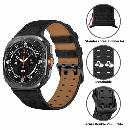 Leren band met twin gesp - Zwart - Samsung Galaxy Watch 9 - 40mm / 44mm
