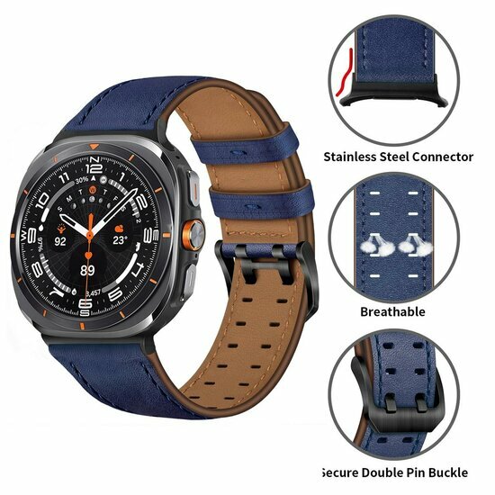 Leren band met twin gesp - Donkerblauw - Samsung Galaxy Watch 9 - 40mm / 44mm