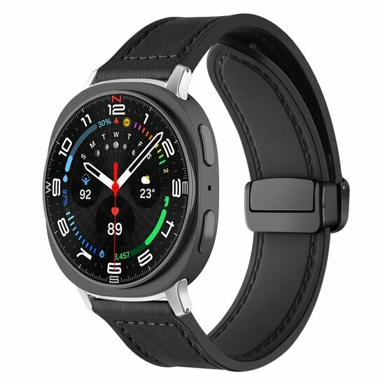 Leer + siliconen bandje - Zwart - Samsung Galaxy Watch 9 - 40mm / 44mm