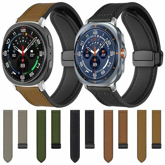 Leer + siliconen bandje - Donkerbruin - Samsung Galaxy Watch 9 - 40mm / 44mm