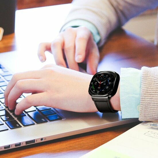 Classic leren band - Zwart - Samsung Galaxy Watch 9 - 40mm / 44mm