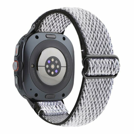 Elastische solo loop nylon bandje - Wit met zwart - Samsung Galaxy Watch 9 - 40mm / 44mm