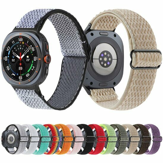 Elastische solo loop nylon bandje - Wit met zwart - Samsung Galaxy Watch 9 - 40mm / 44mm