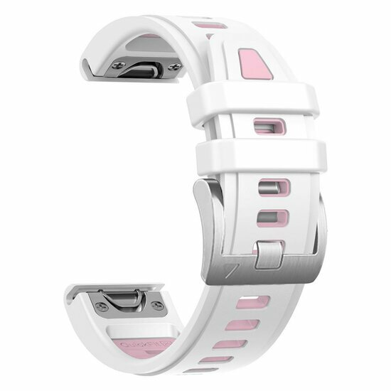 Siliconen bandje - Wit met roze - Garmin Fenix 9 / 9 pro - 43mm