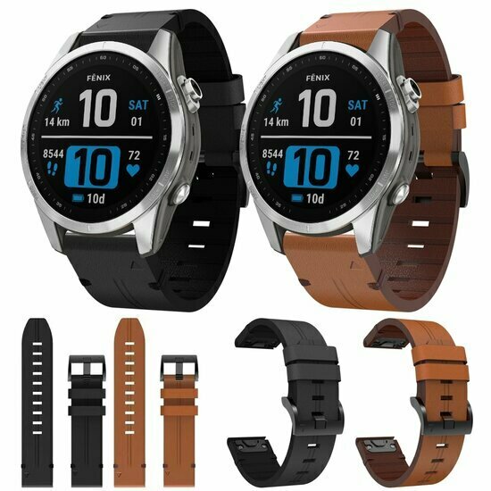 Leren bandje - Zwart - Garmin Fenix 9 / 9 pro - 43mm