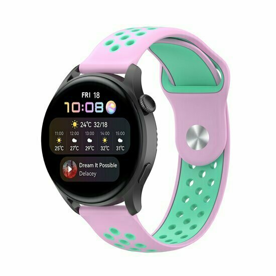 Sport Edition siliconen band - Roze + groen - Huawei Watch GT 6 / GT 7 / GT 6 pro / GT 7 pro - 46mm