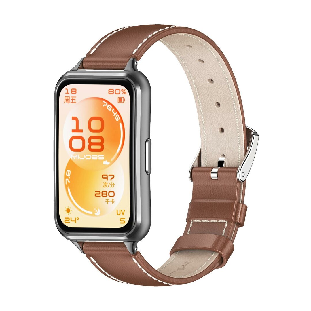 Leren bandje - Bruin (zwarte connector) - Huawei Band 11 / 11 pro