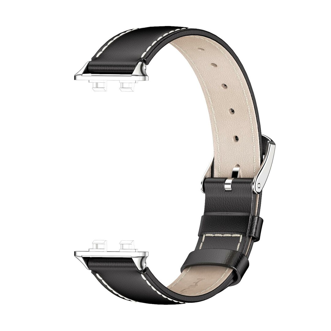 Leren bandje - Zwart (zilveren connector) - Huawei Band 11 / 11 pro
