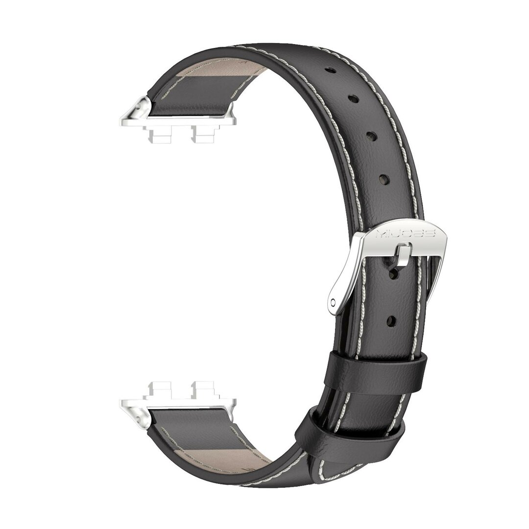 Leren bandje - Zwart (zilveren connector) - Huawei Band 11 / 11 pro