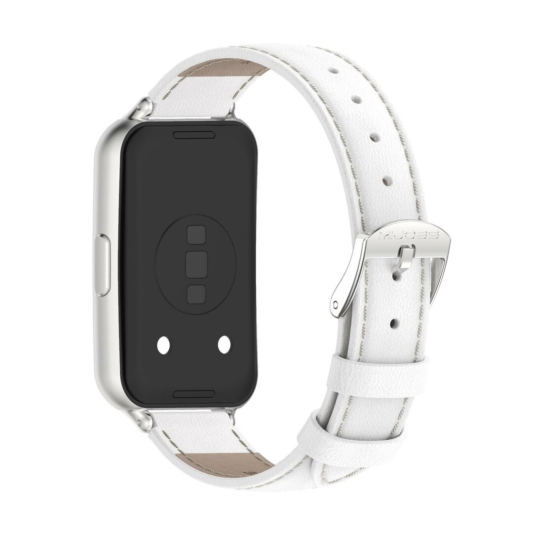 Leren bandje - Wit (zilveren connector) - Huawei Band 11 / 11 pro
