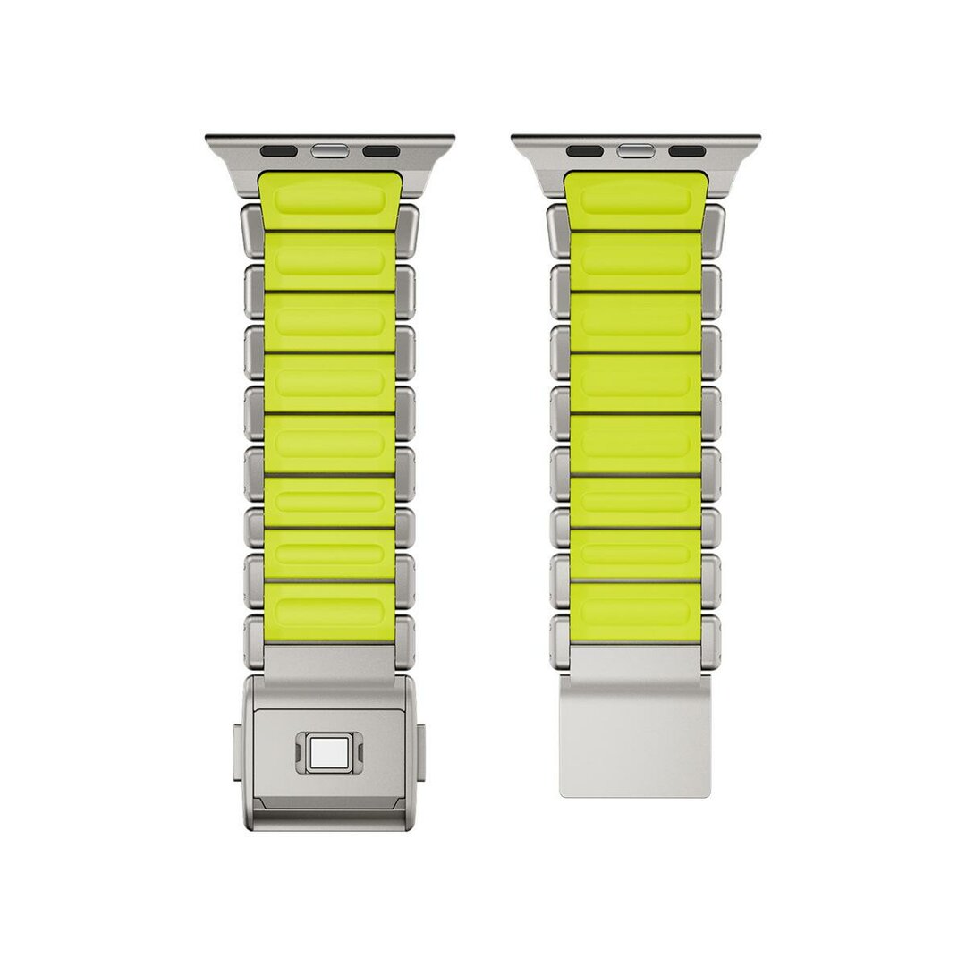 Premium Stainless Steel / Siliconen band - Titanium met groen - Geschikt voor Apple Watch 44mm / 45mm&nbsp;/ 46mm / 49mm