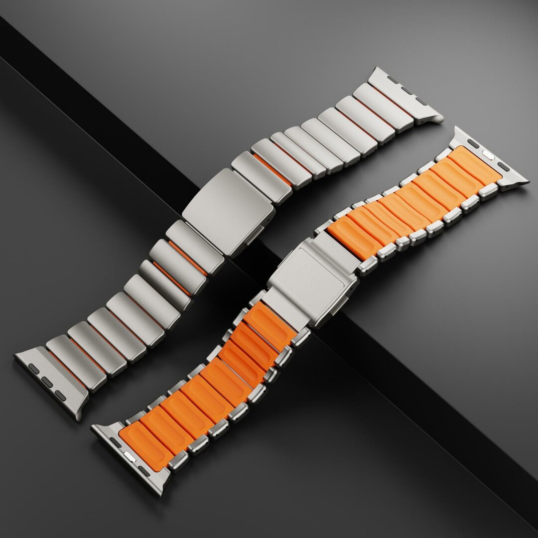 Premium Stainless Steel / Siliconen band - Titanium met groen - Geschikt voor Apple Watch 44mm / 45mm&nbsp;/ 46mm / 49mm