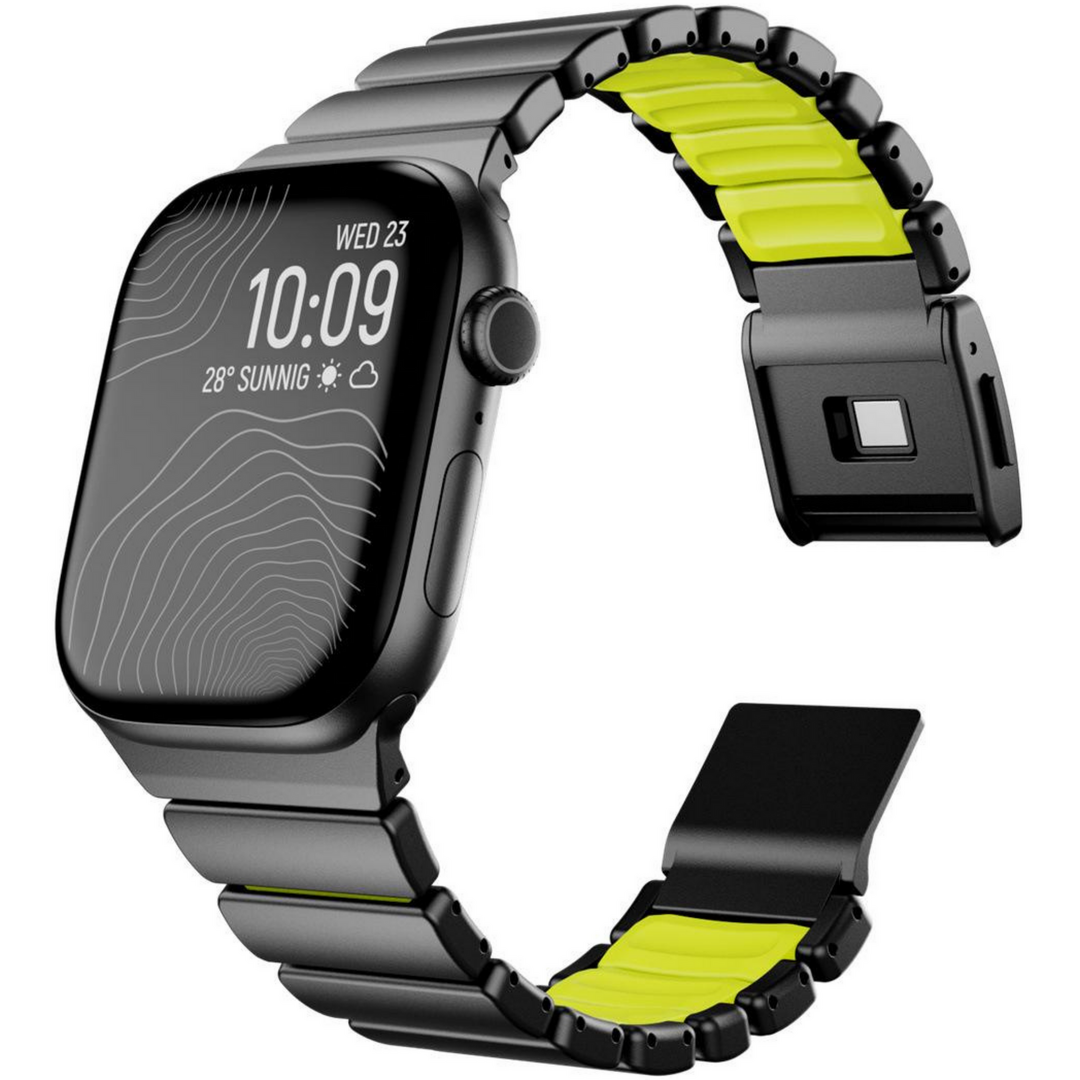 Premium Stainless Steel / Siliconen band - Zwart met groen - Geschikt voor Apple Watch 44mm / 45mm&nbsp;/ 46mm / 49mm