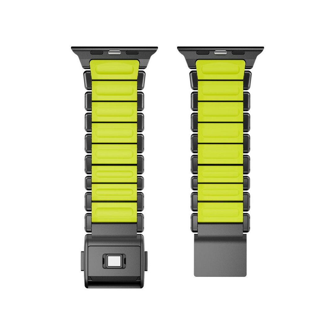 Premium Stainless Steel / Siliconen band - Zwart met groen - Geschikt voor Apple Watch 44mm / 45mm&nbsp;/ 46mm / 49mm