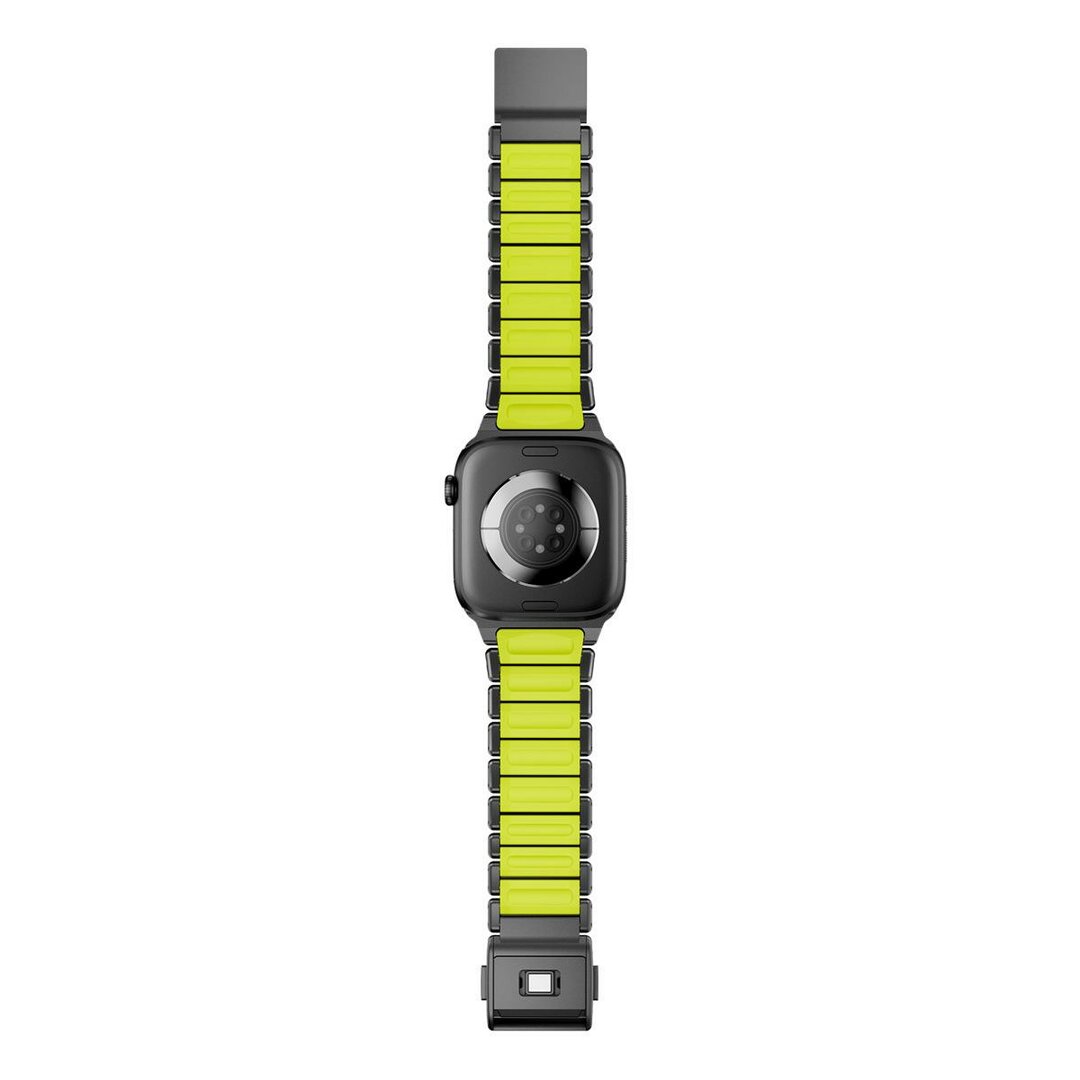 Premium Stainless Steel / Siliconen band - Zwart met groen - Geschikt voor Apple Watch 44mm / 45mm&nbsp;/ 46mm / 49mm