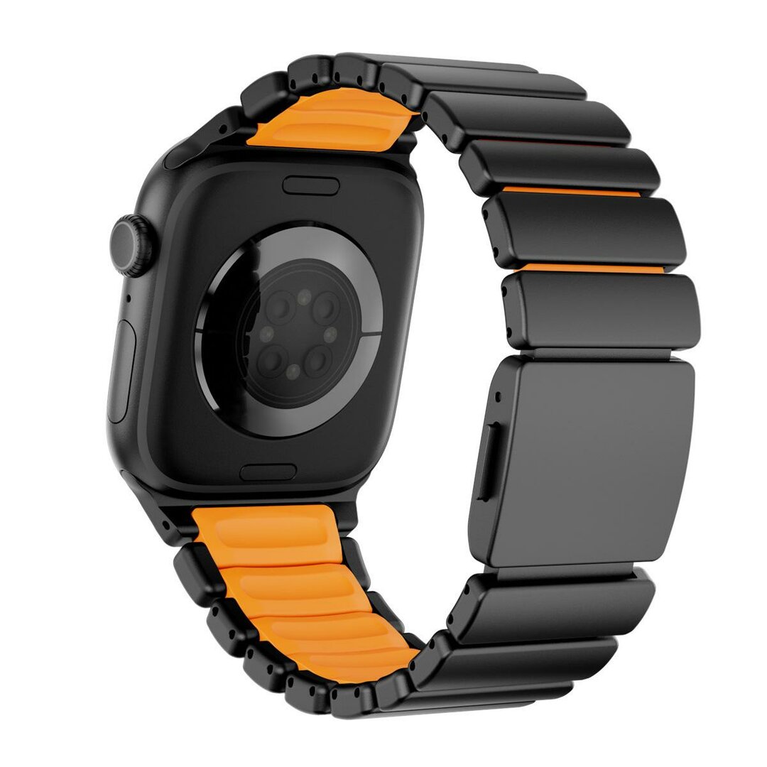 Premium Stainless Steel / Siliconen band - Zwart met oranje - Geschikt voor Apple Watch 44mm / 45mm&nbsp;/ 46mm / 49mm