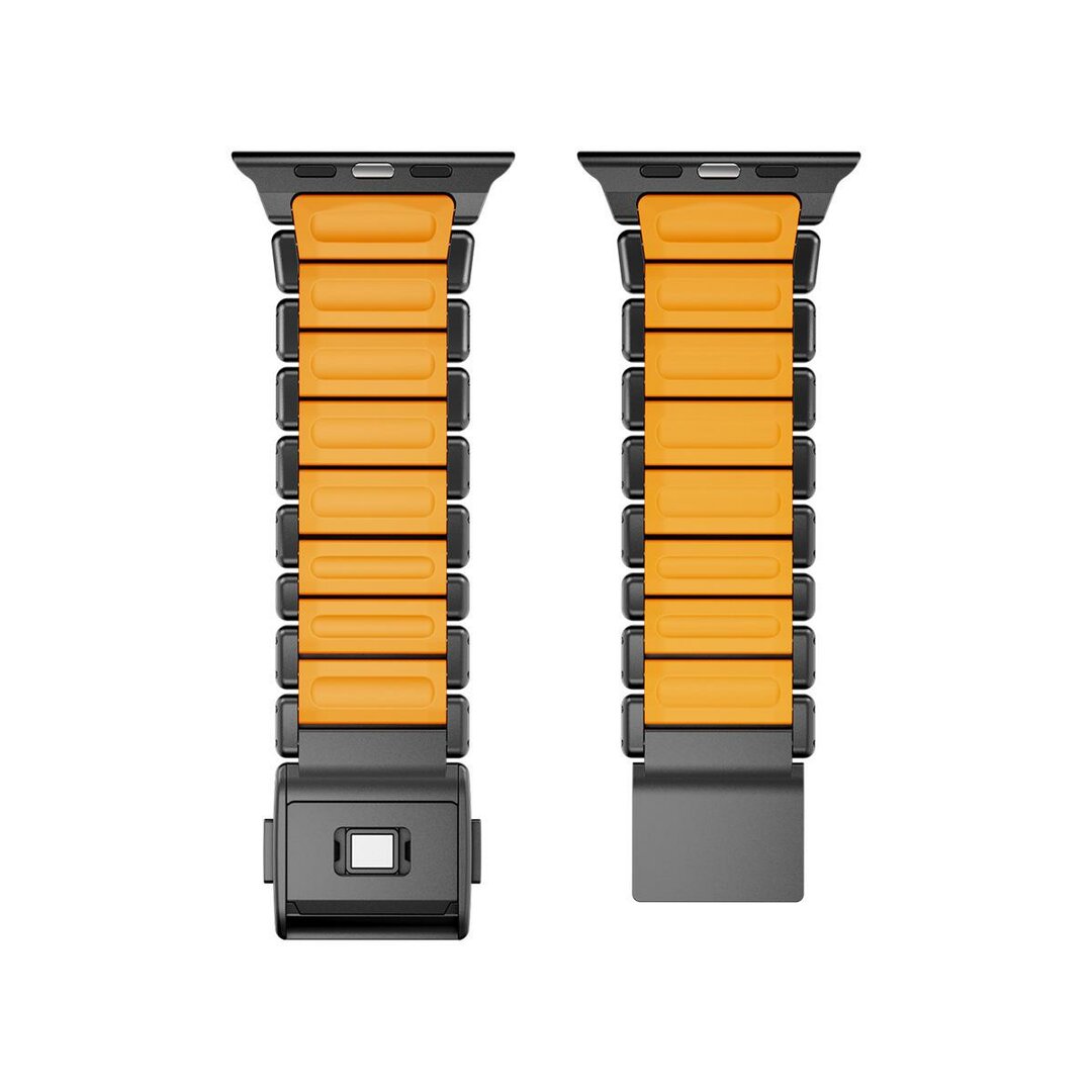 Premium Stainless Steel / Siliconen band - Zwart met oranje - Geschikt voor Apple Watch 44mm / 45mm&nbsp;/ 46mm / 49mm