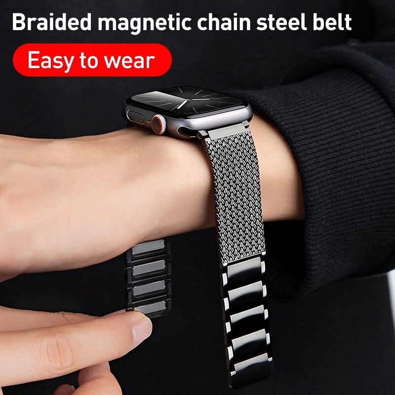 Luxe magnetische RVS band - Titanium kleur - Geschikt voor Apple Watch 38mm / 40mm / 41mm / 42mm