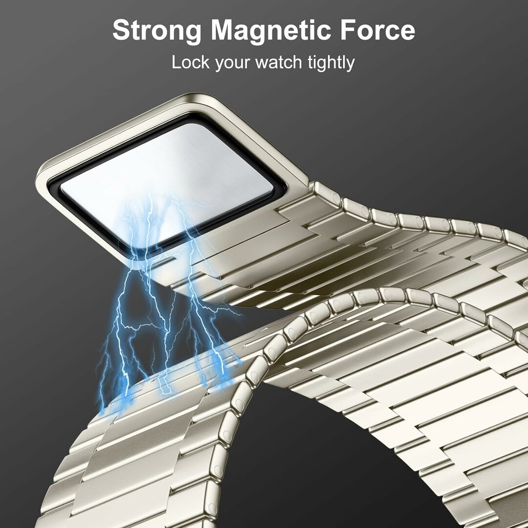 Magnetische stalen band - Zeer sterke magneet - Goud - Geschikt voor Apple Watch 38mm / 40mm / 41mm / 42mm