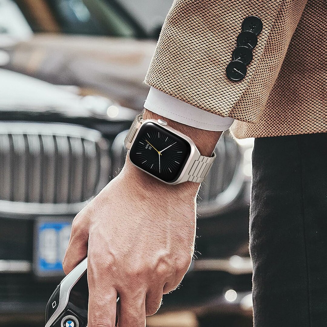 Magnetische stalen band - Zeer sterke magneet - Titanium kleur - Geschikt voor Apple Watch 38mm / 40mm / 41mm / 42mm
