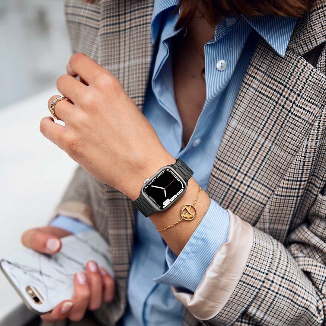Magnetische stalen band - Zeer sterke magneet - Zwart - Geschikt voor Apple Watch 38mm / 40mm / 41mm / 42mm