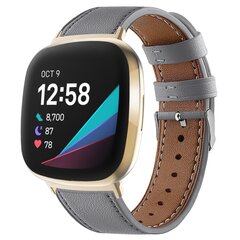 Fitbit Versa 3/4 &amp; Sense 1/2 leren bandje - Grijs