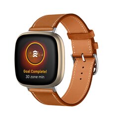 Fitbit Versa 3/4 &amp; Sense 1/2 leren bandje - Bruin