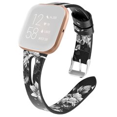 Fitbit Versa 1 / 2 &amp; Lite bandje TPU leer - Bloemenprint zwart