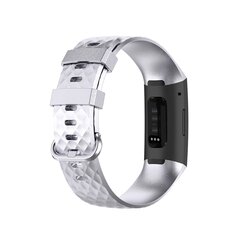 Fitbit Charge 3 &amp; 4 siliconen diamant pattern bandje - Maat: Small - Zilver