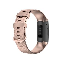 Fitbit Charge 3 &amp; 4 siliconen diamant pattern bandje - Maat: Large - Ros&eacute; goud